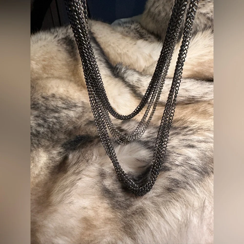 Brutalist Braided Graduating Multi-Chain Steel Nickel Necklace